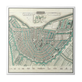 Amsterdam, Nederland ・ Antiek kaart van het stadsp Tegeltje