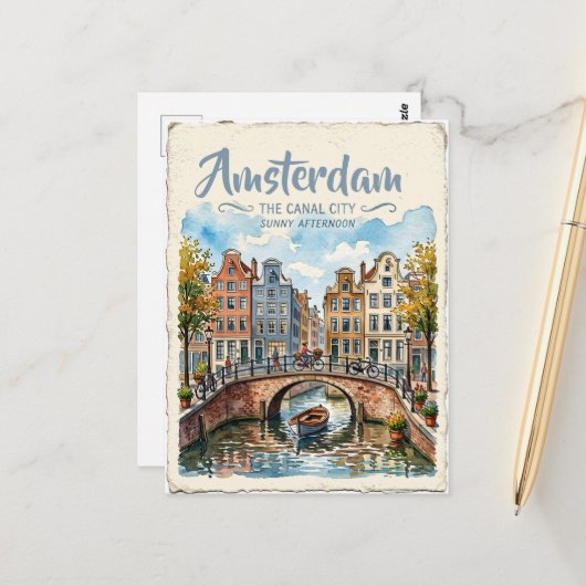 Amsterdam Nederland aquarel Briefkaart (Voorkant / Achterkant in situ)