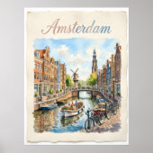 Amsterdam Nederland aquarel Poster (Voorkant)