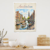 Amsterdam Nederland aquarel Poster (Keuken)
