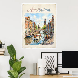 Amsterdam Nederland aquarel Poster