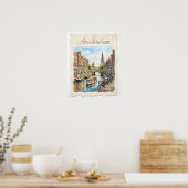 Amsterdam Nederland aquarel Poster (Keuken)