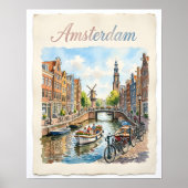 Amsterdam Nederland aquarel Poster (Voorkant)