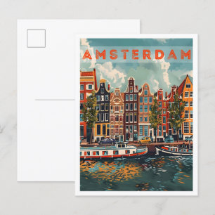 Amsterdam Nederland Art Retro Vintage Travel Briefkaart