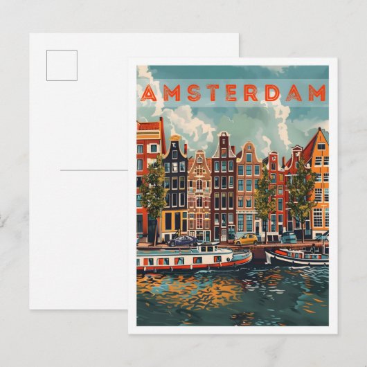 Amsterdam Nederland Art Retro Vintage Travel Briefkaart (Voorkant / Achterkant)