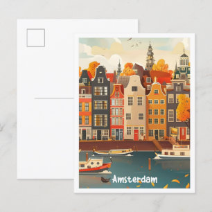 Amsterdam Nederland Art Vintage Travel Briefkaart