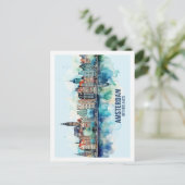 Amsterdam Nederland Beroemde Reis Waterverf Briefkaart (Staand voorkant)