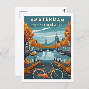 Amsterdam Nederland Beroemde Vintage Travel Place Briefkaart