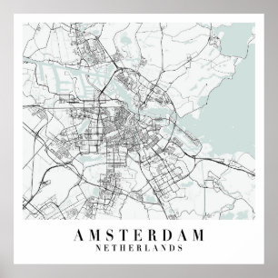 Amsterdam Nederland Blue Water Street Map Poster