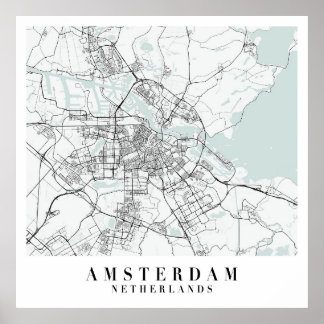 Amsterdam Nederland Blue Water Street Map Poster