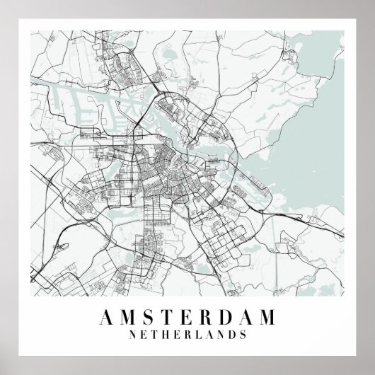 Amsterdam Nederland Blue Water Street Map Poster (Voorkant)