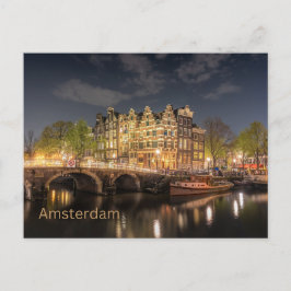 Amsterdam, Nederland City Bridge Night Uitzicht Briefkaart