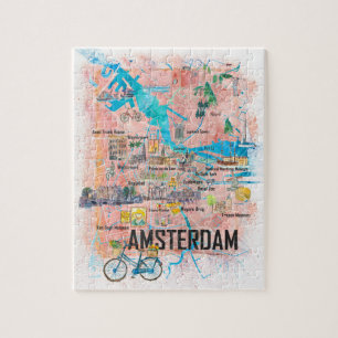 Amsterdam Nederland Clean Iconic City Map Legpuzzel