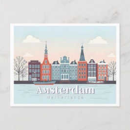 Amsterdam Nederland Damrak Pastel Travel Design Briefkaart