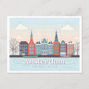 Amsterdam Nederland Damrak Pastel Travel Design Briefkaart