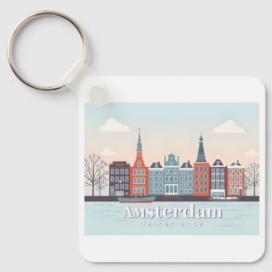 Amsterdam Nederland Damrak Pastelreizen Sleutelhanger (Voorkant)