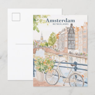 Amsterdam Nederland Gouache Illustratie Reizen Briefkaart
