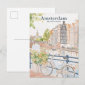 Amsterdam Nederland Gouache Illustratie Reizen Briefkaart (Voorkant / Achterkant)