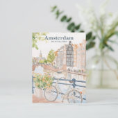 Amsterdam Nederland Gouache Illustratie Reizen Briefkaart (Staand voorkant)
