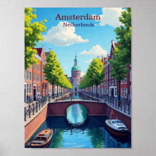 Amsterdam Nederland Gouache Illustratie Reizen Poster