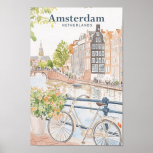 Amsterdam Nederland Gouache Illustratie Reizen Poster