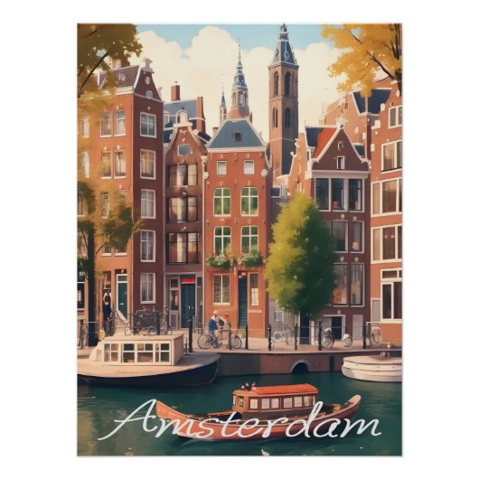 Amsterdam Nederland Gracht Architectuur Scene Perfect Poster (Voorkant)
