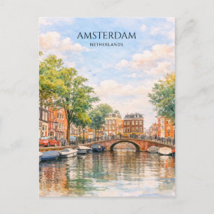 Amsterdam Nederland Gracht Kleurrijke Stad   Reize Feestdagenkaart