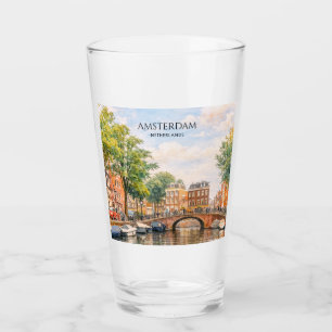 Amsterdam Nederland Gracht Kleurrijke Stad Reize Glas