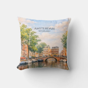 Amsterdam Nederland Gracht Kleurrijke Stad Reize Kussen
