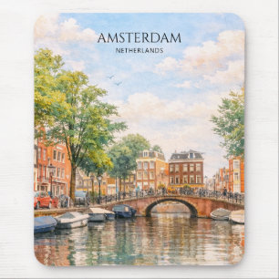 Amsterdam Nederland Gracht Kleurrijke Stad   Reize Muismat