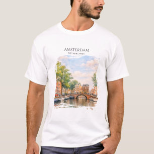 Amsterdam Nederland Gracht Kleurrijke Stad   Reize T-shirt