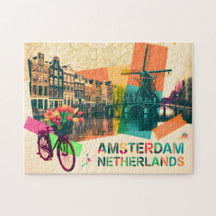 Amsterdam Nederland Gracht Vintage Pop Art Reizen Legpuzzel