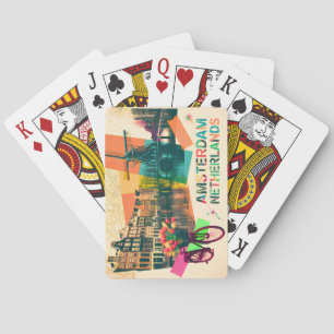 Amsterdam Nederland Gracht Vintage Pop Art Reizen Pokerkaarten