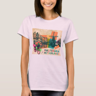 Amsterdam Nederland Gracht Vintage Pop Art Reizen T-shirt