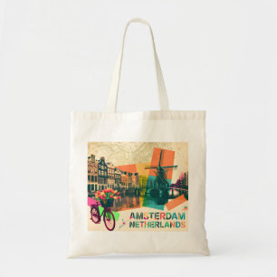 Amsterdam Nederland Gracht Vintage Pop Art Reizen Tote Bag