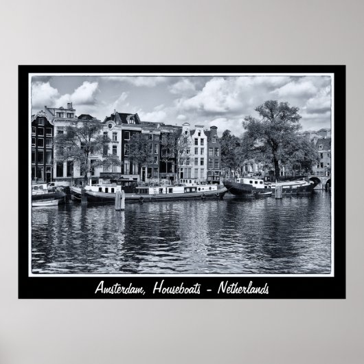 Amsterdam - Nederland, Huisboten (Poster) Poster (Voorkant)