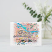 Amsterdam Nederland Illustratie Map Briefkaart (Staand voorkant)