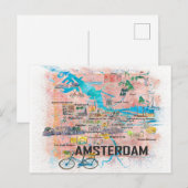 Amsterdam Nederland Illustratie Map Briefkaart (Voorkant / Achterkant)