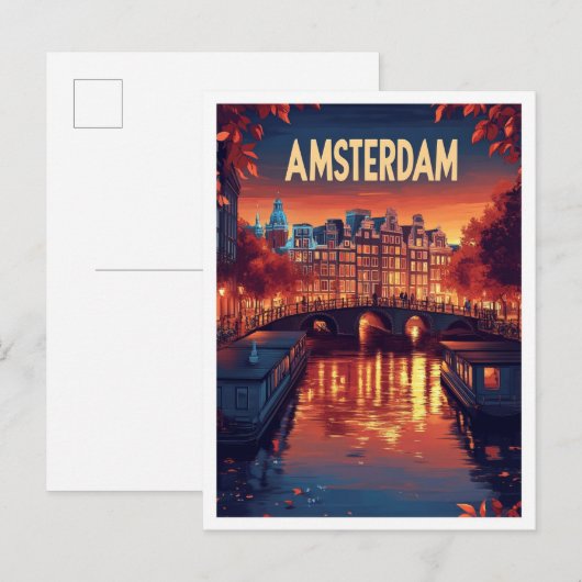 Amsterdam Nederland  Illustratie Reizen Briefkaart (Voorkant / Achterkant)