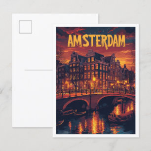 Amsterdam Nederland Illustratie Reizen Briefkaart
