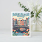 Amsterdam Nederland Illustratie Reizen Fietsen Briefkaart (Staand voorkant)