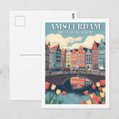 Amsterdam Nederland Illustratie Reizen Fietsen Briefkaart (Voorkant / Achterkant)