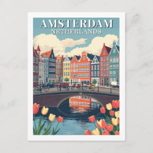 Amsterdam Nederland Illustratie Reizen Fietsen Briefkaart