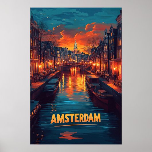 Amsterdam Nederland  Illustratie Reizen Poster (Voorkant)