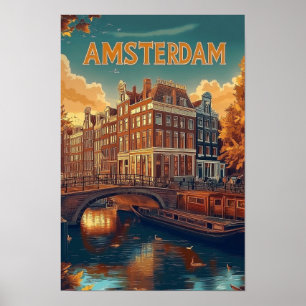 Amsterdam Nederland Illustratie Reizen Poster