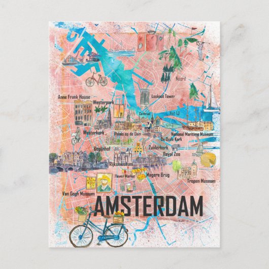 Amsterdam Nederland Illustreerde kaart met wegen (Voorkant)