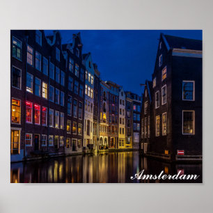 Amsterdam Nederland Kanaal Homes Night Lights Poster
