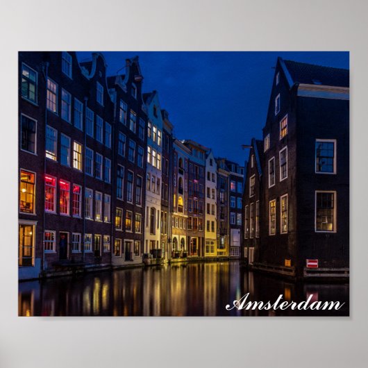 Amsterdam Nederland Kanaal Homes Night Lights Poster (Voorkant)