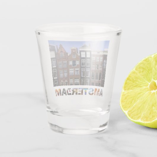 Amsterdam Nederland Kanaalhuizen Reisfoto Shot Glas (Achterkant)