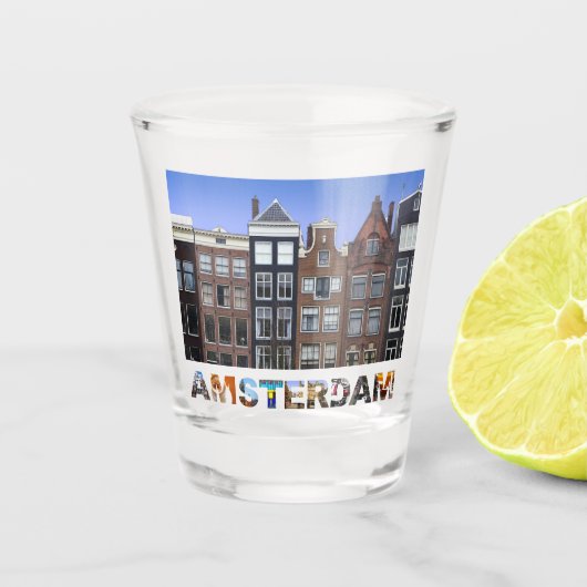 Amsterdam Nederland Kanaalhuizen Reisfoto Shot Glas (Voorkant)